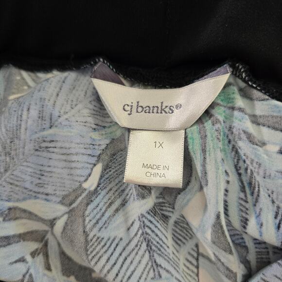 Cj Banks Skirt Women's 1X Blue Green Tropical Maxi Elastic Waist Side Slit - Picture 3 of 16